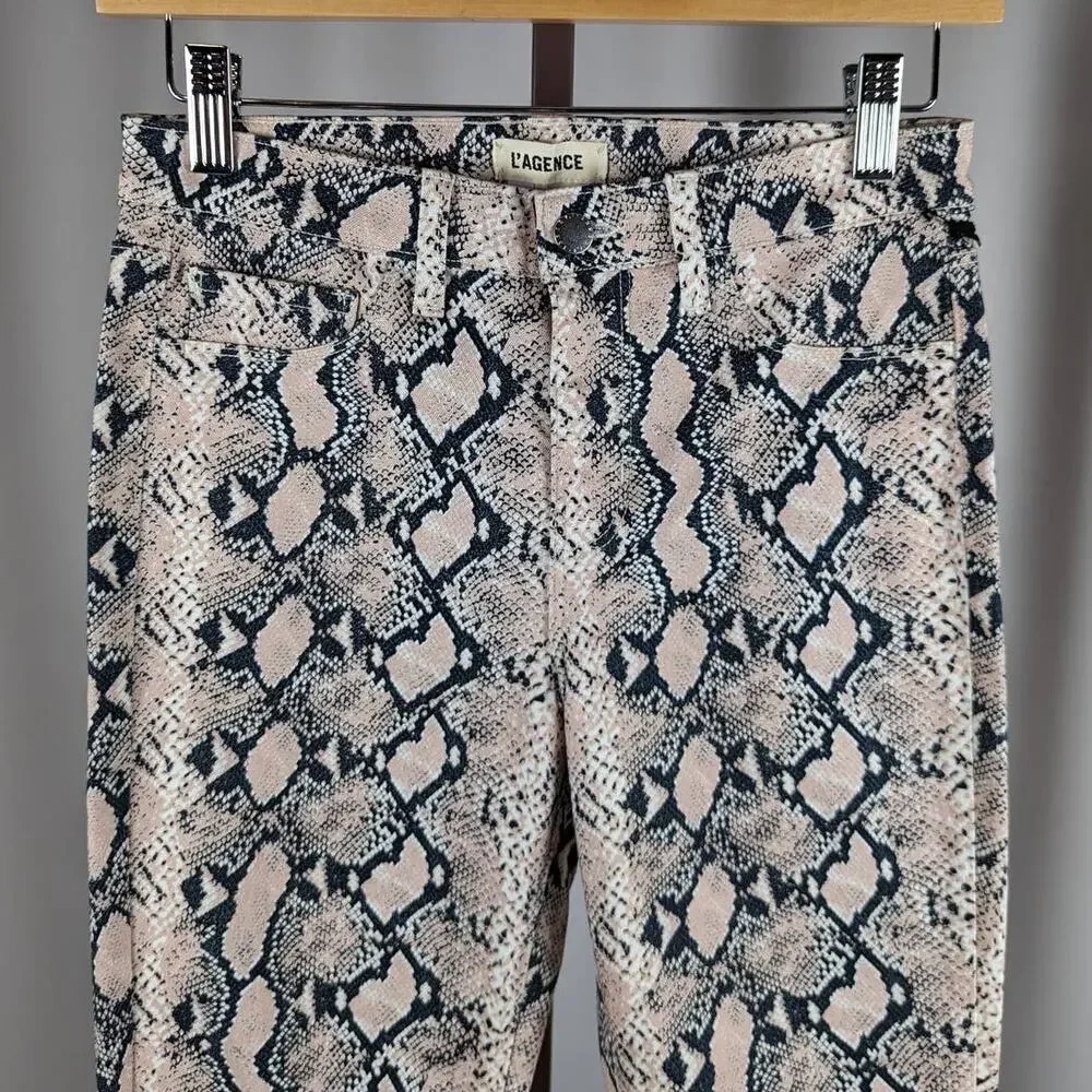 L’AGENCE Marguerite Pink Python Print High Rise Skinny Jeans 25 NWT